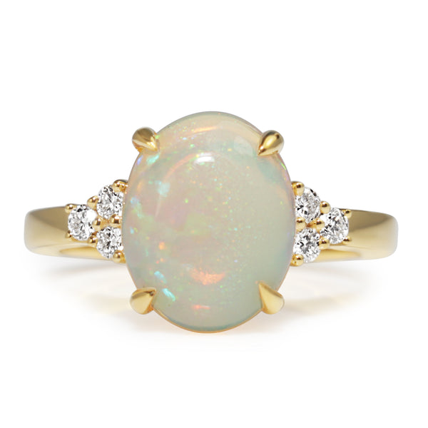 18ct Yellow Gold Opal and Diamond Ring