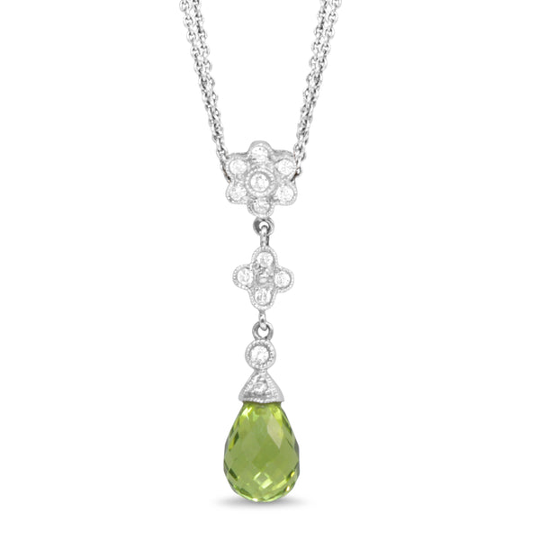 14ct White Gold Peridot and Diamond Drop Necklace