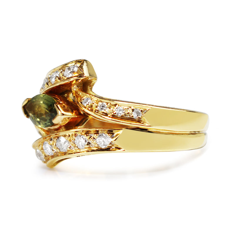 18ct Yellow Gold Green Sapphire and Diamond Ring
