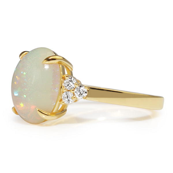 18ct Yellow Gold Opal and Diamond Ring