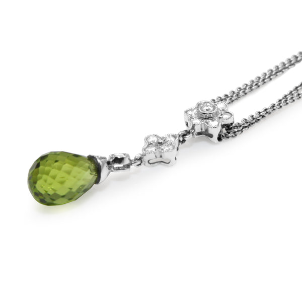 14ct White Gold Peridot and Diamond Drop Necklace