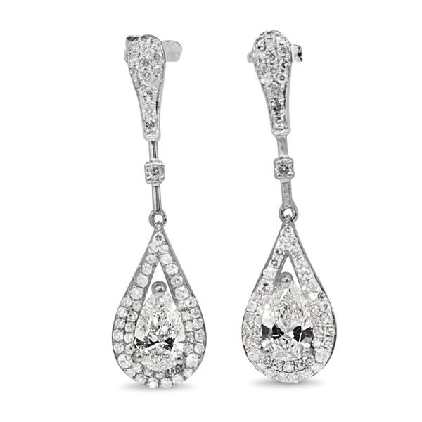 14ct White Gold Pear Diamond Drop Earrings