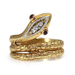 14ct Yellow Gold Ruby and Diamond Snake Ring