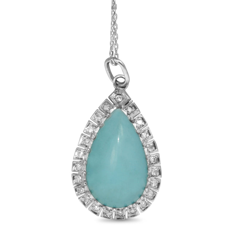 Palladium Vintage Turquoise and Diamond Pear Drop Pendant