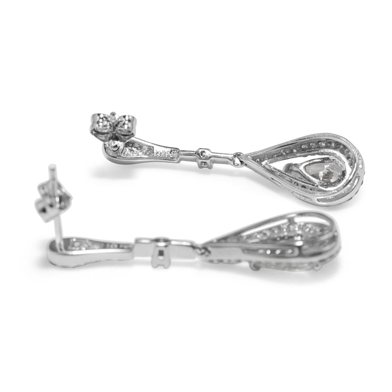 14ct White Gold Pear Diamond Drop Earrings