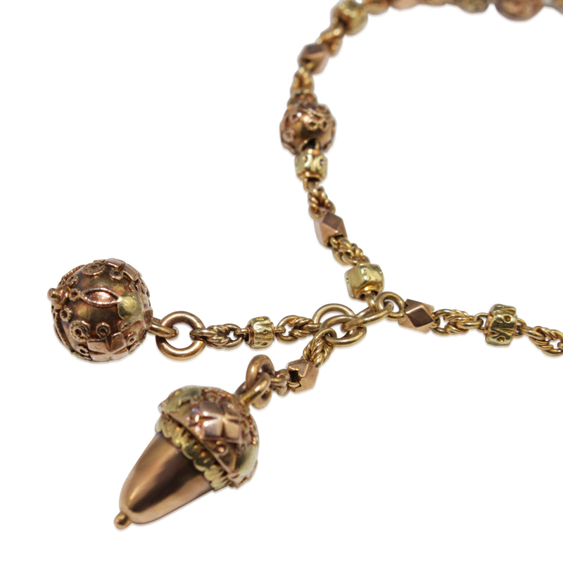 15ct Yellow and Rose Gold Antique Acorn Bracelet