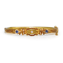 18ct Yellow Gold Antique Hinged Sapphire and Diamond Bangle