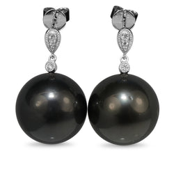 18ct White Gold 15mm Tahitian Pearl and Diamond Earrings