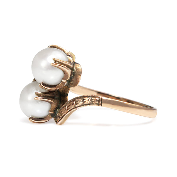 10ct Rose Gold Antique Cultured Pearl 'Moi et Toi' Ring