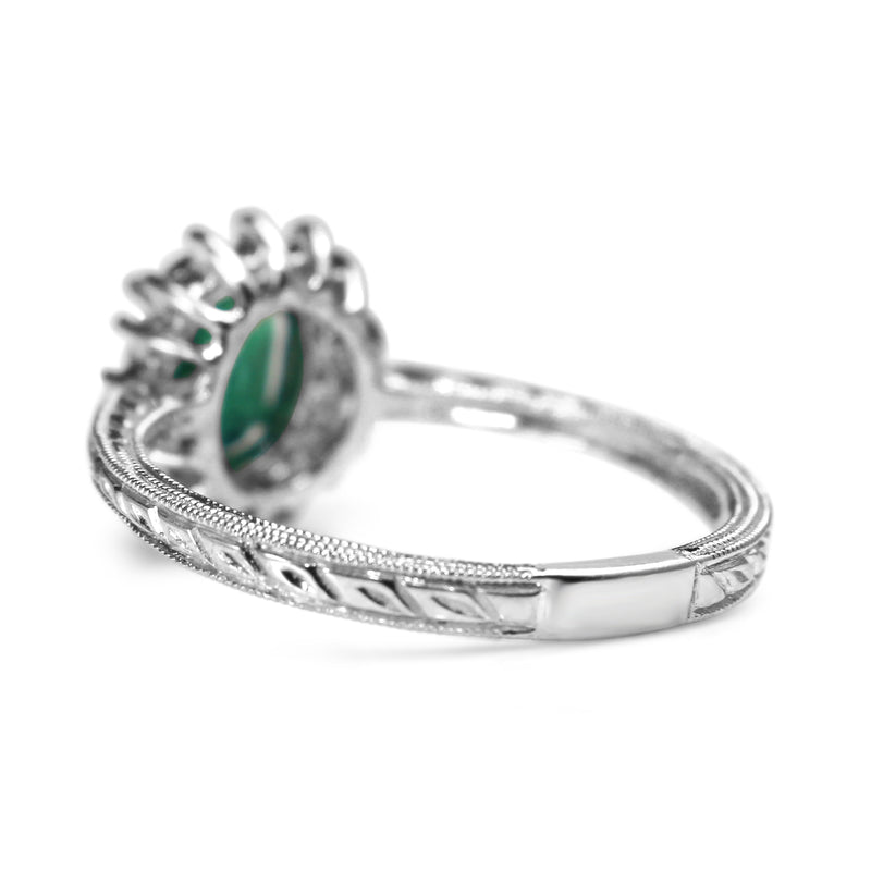 Platinum Emerald and Diamond Halo Ring