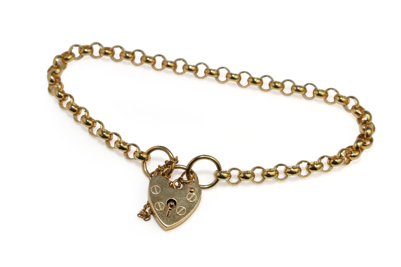 9ct Yellow Gold Fine Belcher Link Bracelet with Padlock