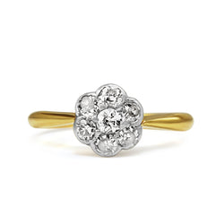 18ct Yellow and White Gold Antique Old Cut Diamond Daisy Ring