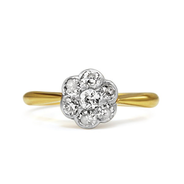 18ct Yellow and White Gold Antique Old Cut Diamond Daisy Ring