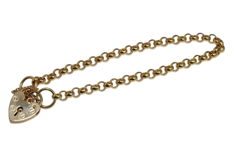 9ct Yellow Gold Fine Belcher Link Bracelet with Padlock