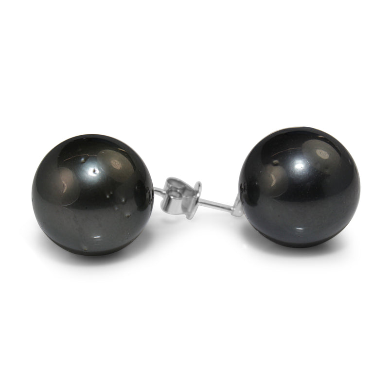 18ct White Gold 15mm Tahitian Pearl and Diamond Earrings