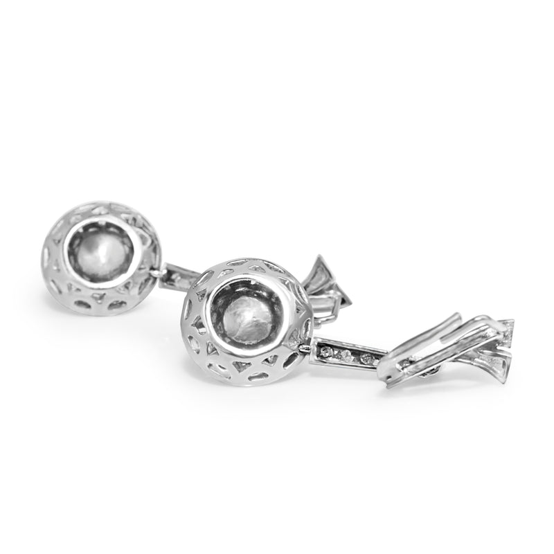 Palladium Art Deco Pearl and Single Cut Diamond Drop Earrings