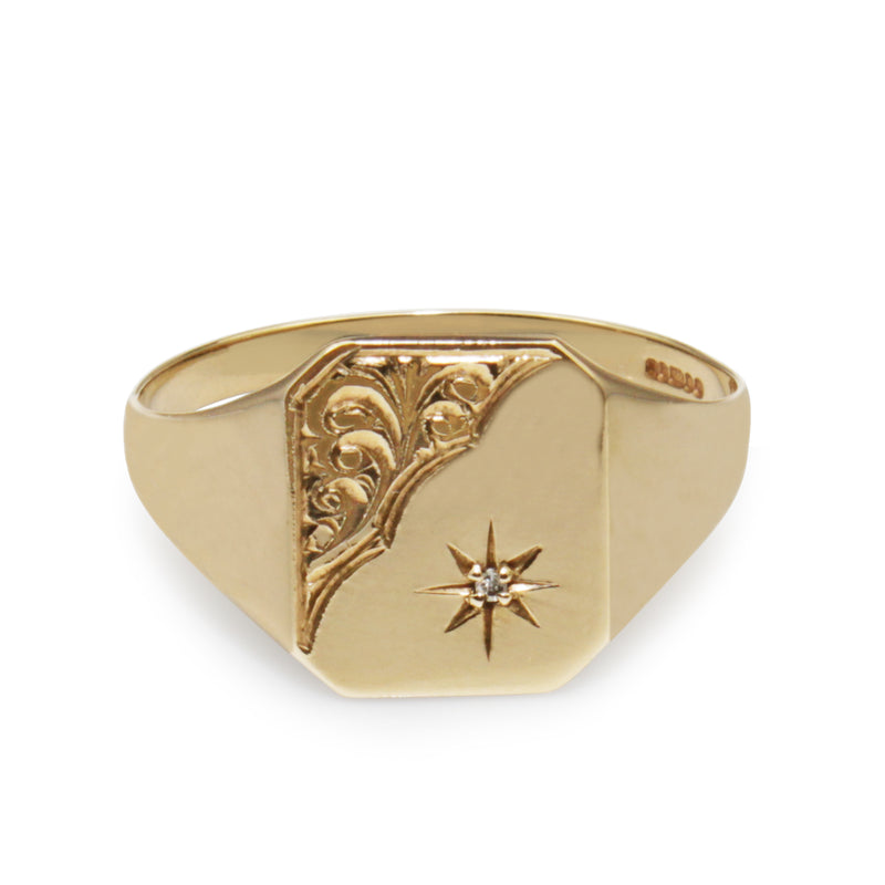 9ct Yellow Gold Vintage Signet Ring with Diamond
