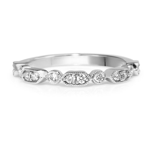 18ct White Gold Vintage Style Diamond Half Hoop Band