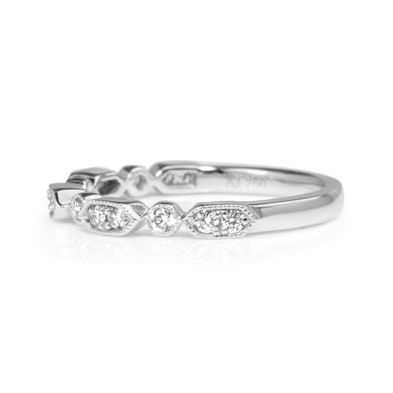 18ct White Gold Vintage Style Diamond Half Hoop Band