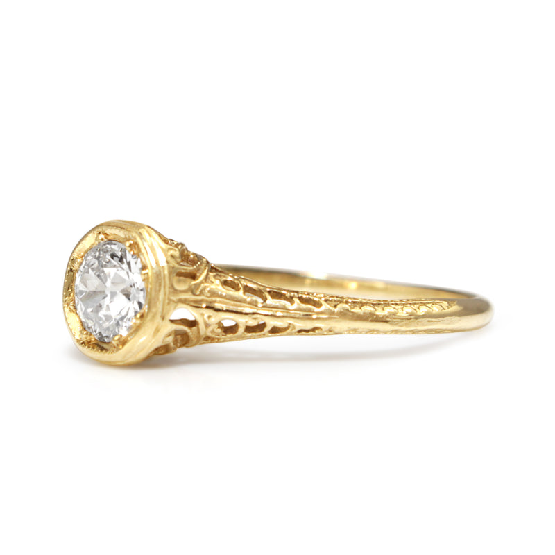 14ct Yellow Gold Antique Old Cut Diamond Solitaire Ring