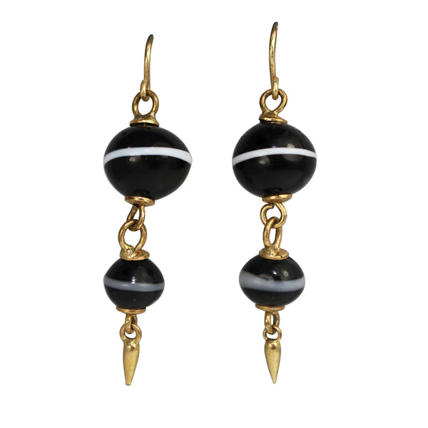 9ct Yellow Gold Antique Agate Drop Earrings