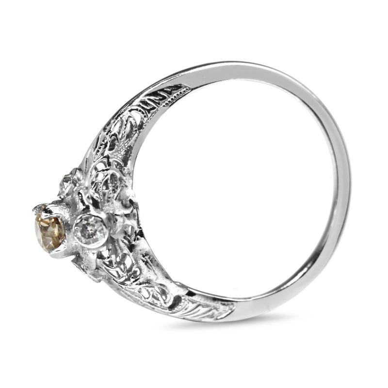 14ct White Gold Antique Old Cut Champagne Diamond Ring