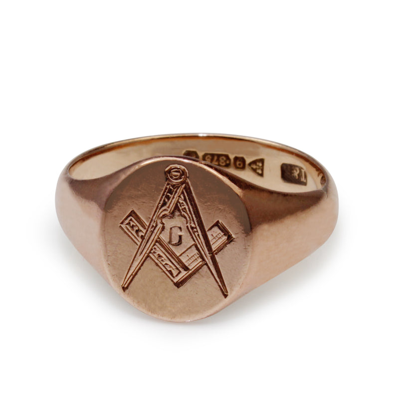 9ct Rose Gold Masonic Vintage Signet Ring