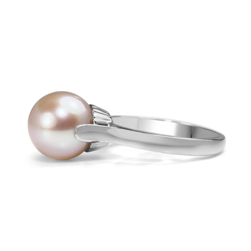 Palladium Deco 10mm Cultured Pearl Ring