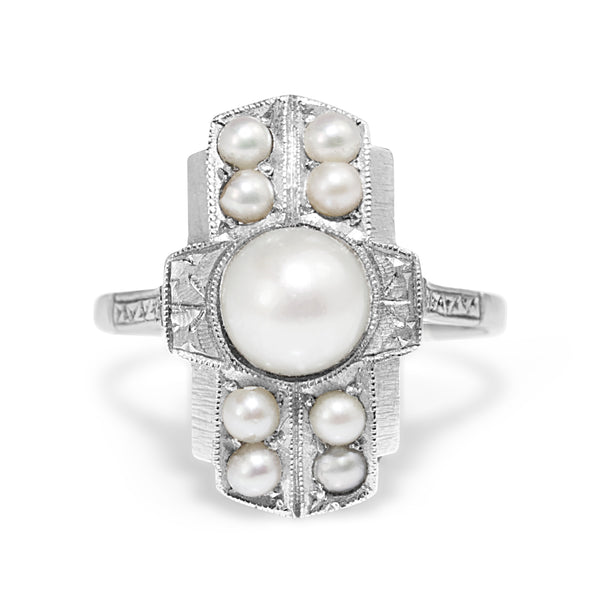 Platinum Art Deco Pearl Ring