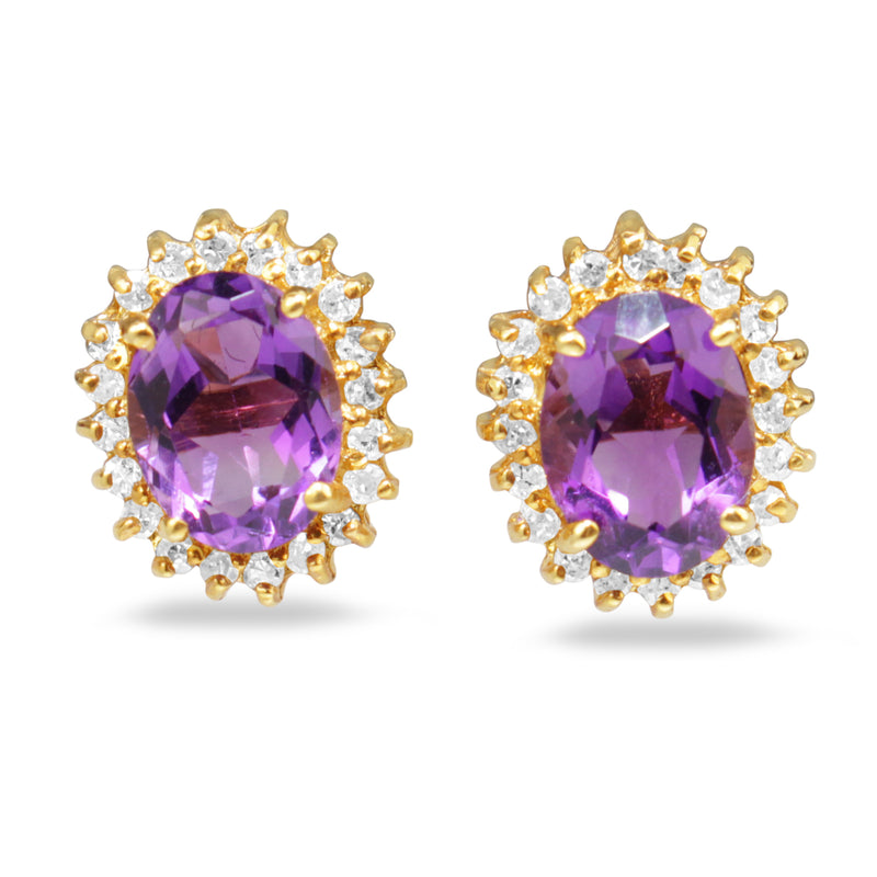 14ct Yellow Gold Amethyst and Diamond Stud Earrings