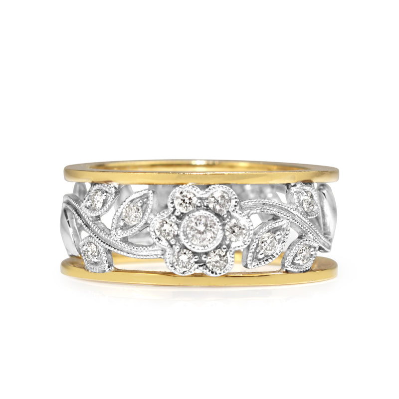 9ct Yellow and White Gold Floral Diamond Ring