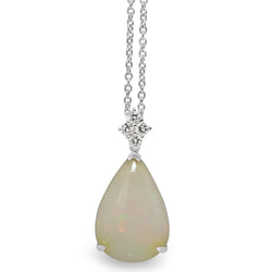 18ct White Gold Opal and Diamond Pendant