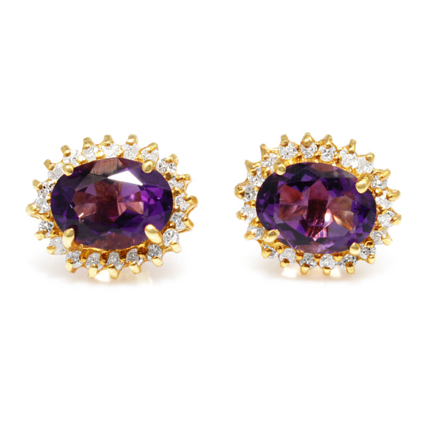 14ct Yellow Gold Amethyst and Diamond Stud Earrings