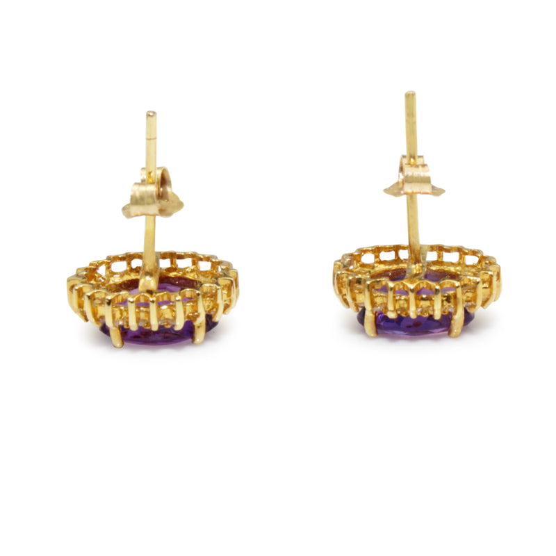 14ct Yellow Gold Amethyst and Diamond Stud Earrings