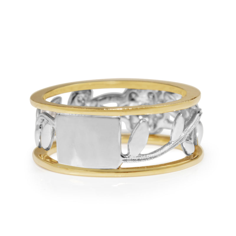 9ct Yellow and White Gold Floral Diamond Ring