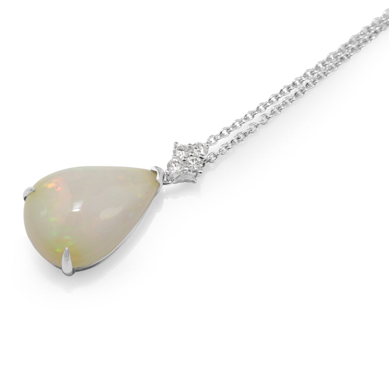 18ct White Gold Opal and Diamond Pendant