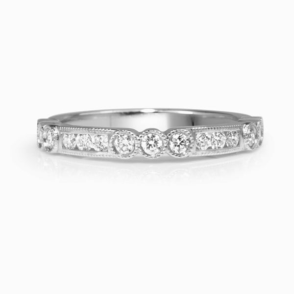 18ct White Gold Vintage Style Diamond Half Hoop Band