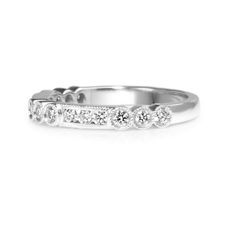 18ct White Gold Vintage Style Diamond Half Hoop Band