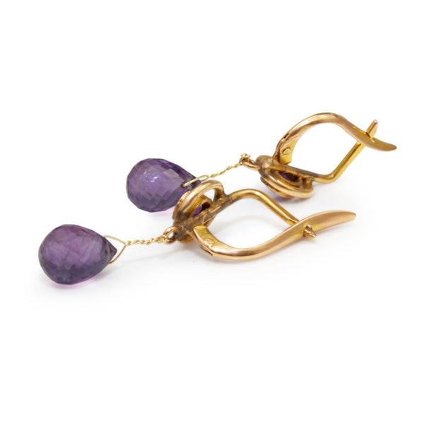 14ct Yellow Gold Amethyst Drop Earrings