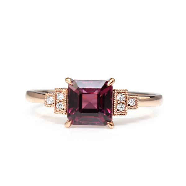 18ct Rose Gold Rhodolite Garnet Diamond Ring