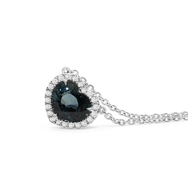 18ct White Gold Sapphire Heart and Diamond Halo Necklace