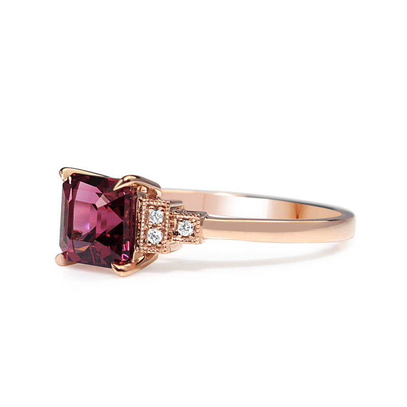 18ct Rose Gold Rhodolite Garnet Diamond Ring