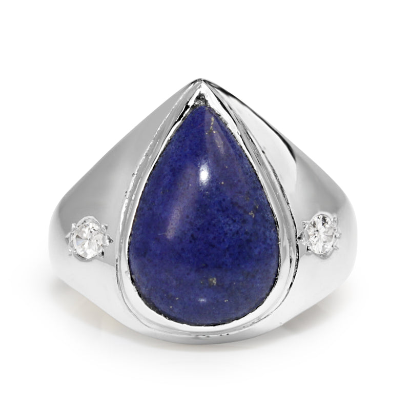 18ct White Gold Vintage Lapis and Diamond Ring