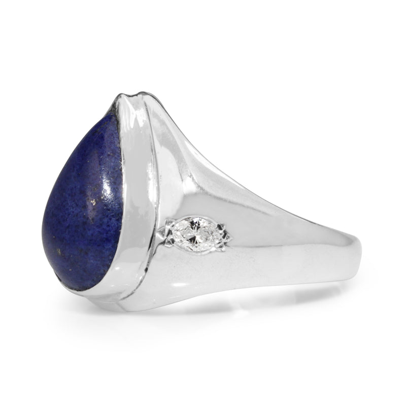 18ct White Gold Vintage Lapis and Diamond Ring