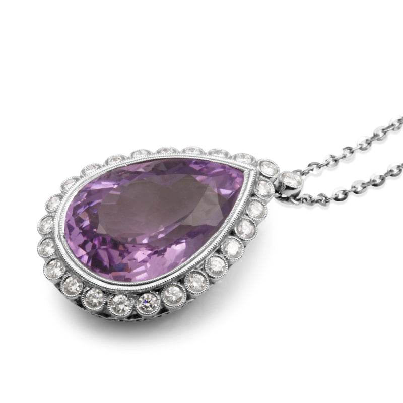 18ct White Gold Amethyst and Diamond Drop Necklace