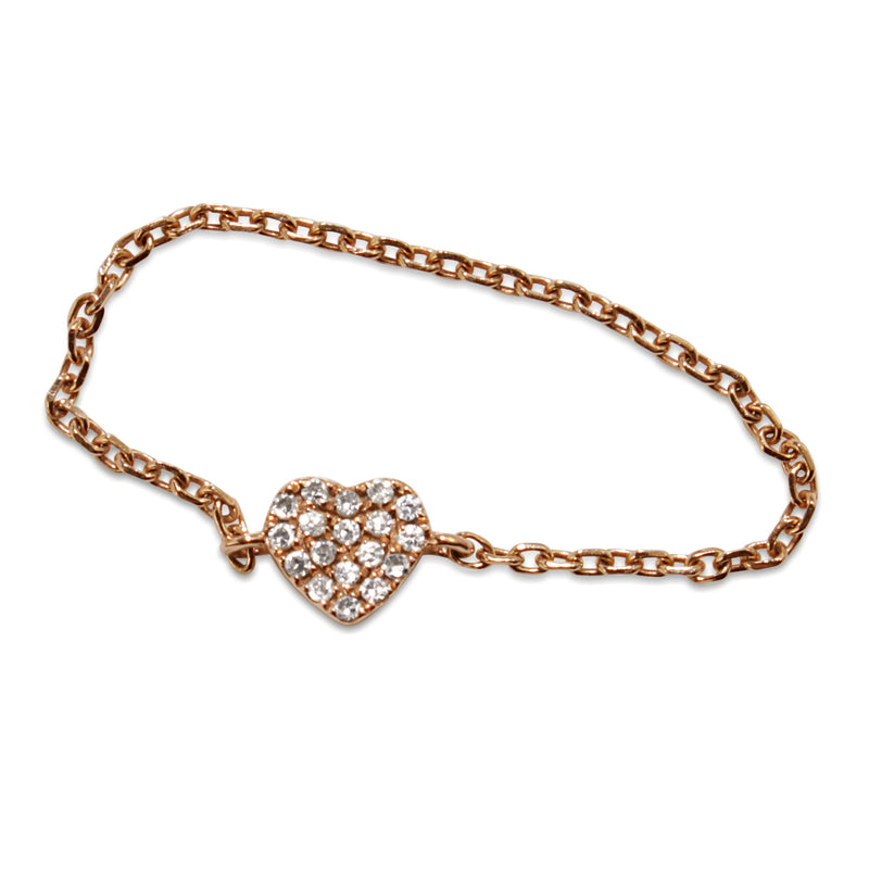 14ct Rose Gold Diamond Heart Chain Ring