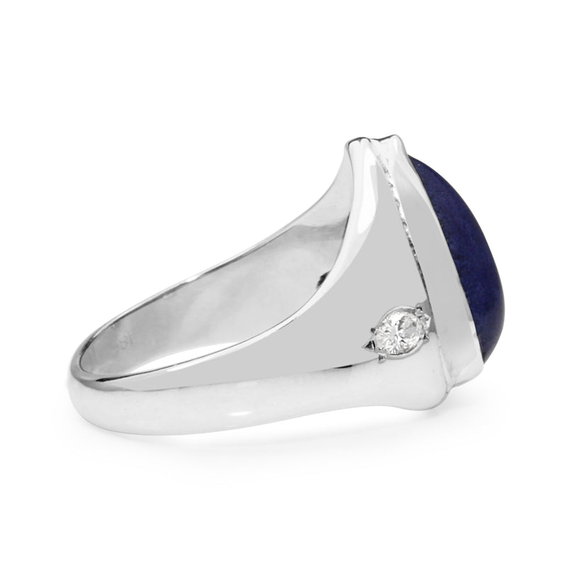 18ct White Gold Vintage Lapis and Diamond Ring