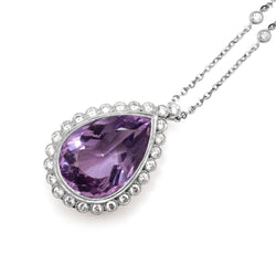 18ct White Gold Amethyst and Diamond Drop Necklace