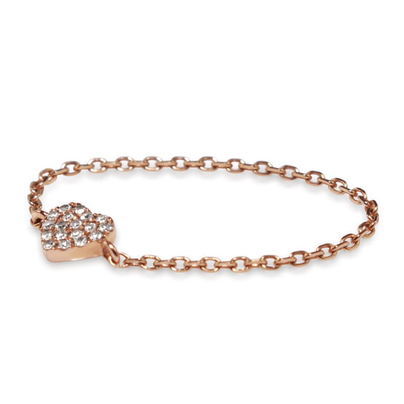 14ct Rose Gold Diamond Heart Chain Ring