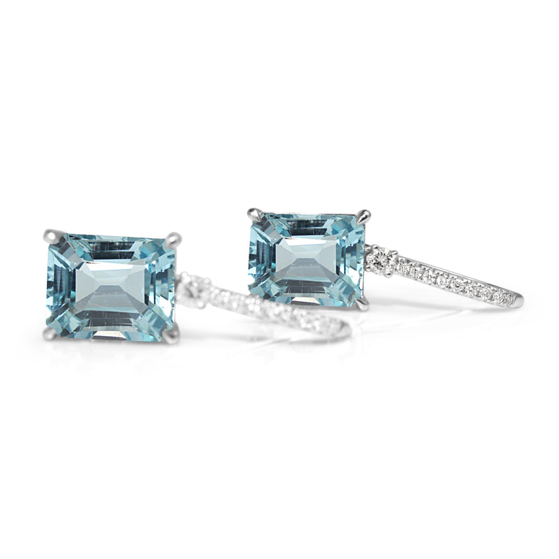 14ct White Gold Topaz and Diamond Drop Earrings